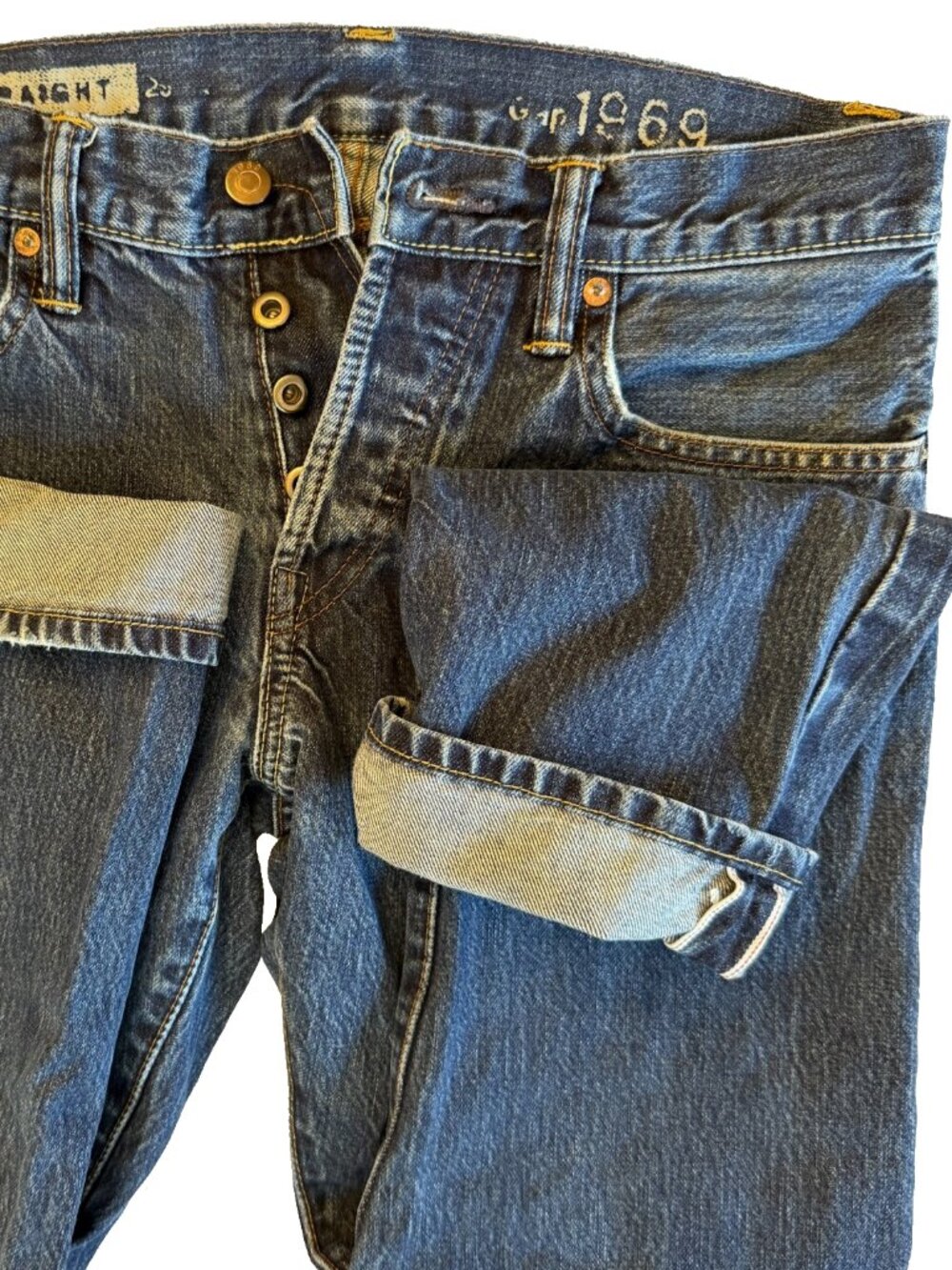 GAP 1969 REDLINE SELVEDGE DENIM STRAIGHT BUTTON FLY BLUE JEANS MENS 29x30 31x30"